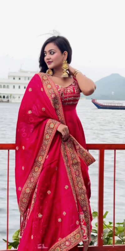 NF 1276 Pink in Color Natural Crepe Embroidery Work Anarkali Suit . Affordable Price ₹3049. Delivery 4-6 Working Days. Shop now. | Anarkali Suits, Bollywood Anarkali, Creative-Anarkali, Designer Anarkali, Embroidered Anarkali, Party Wear Anarkali