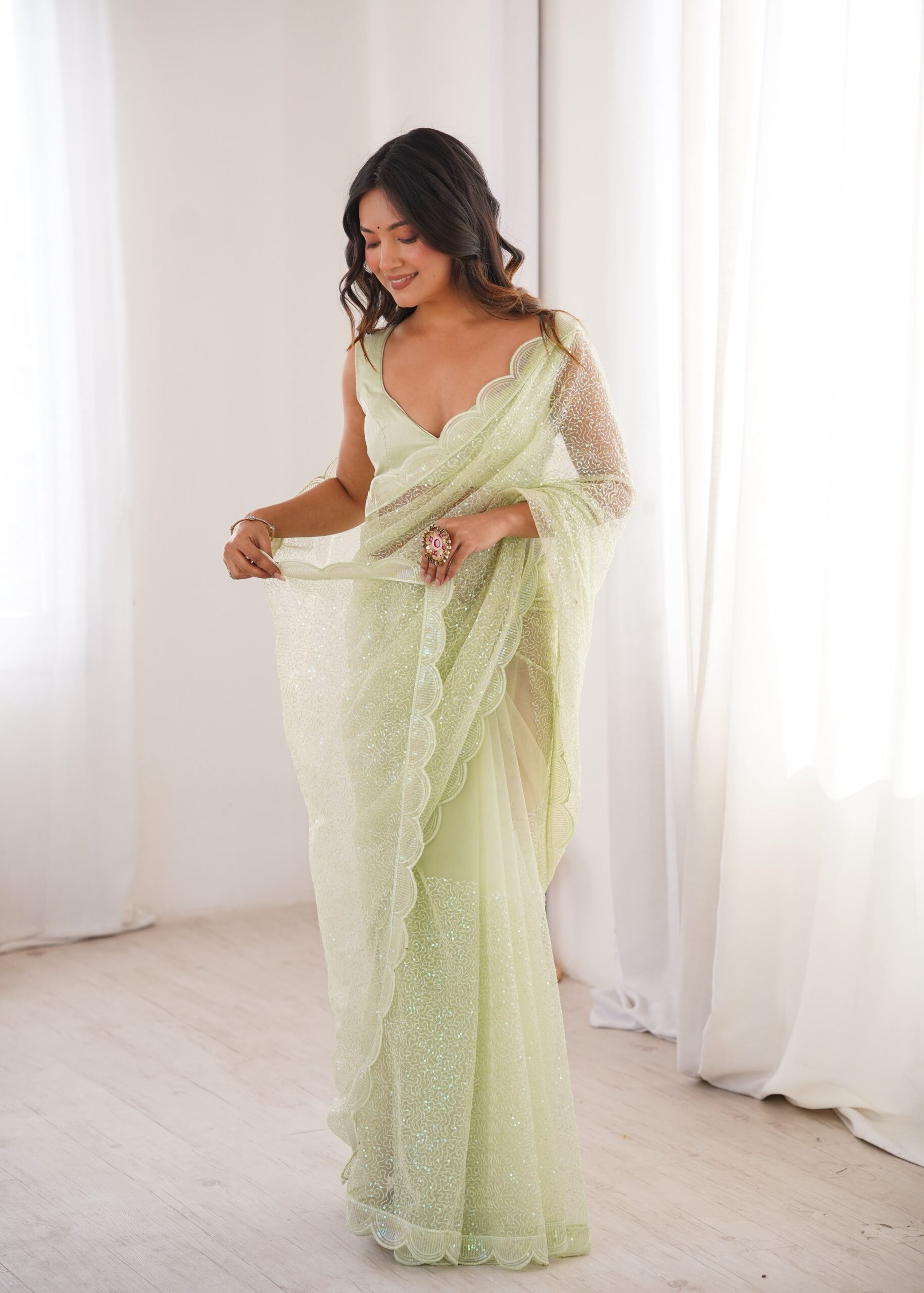 SP 90 Pista Soft Net Saree with Sequins Work & Embroidery Work. Available at ₹2299 only. Delivery 4-6 Working Days. Shop now. | Sarees, Bollywood Sarees, Creative Sarees, Designer Sarees, Embroidered Sarees, Ethnic Saree, Modern Digital sarees, Party Wear Sarees