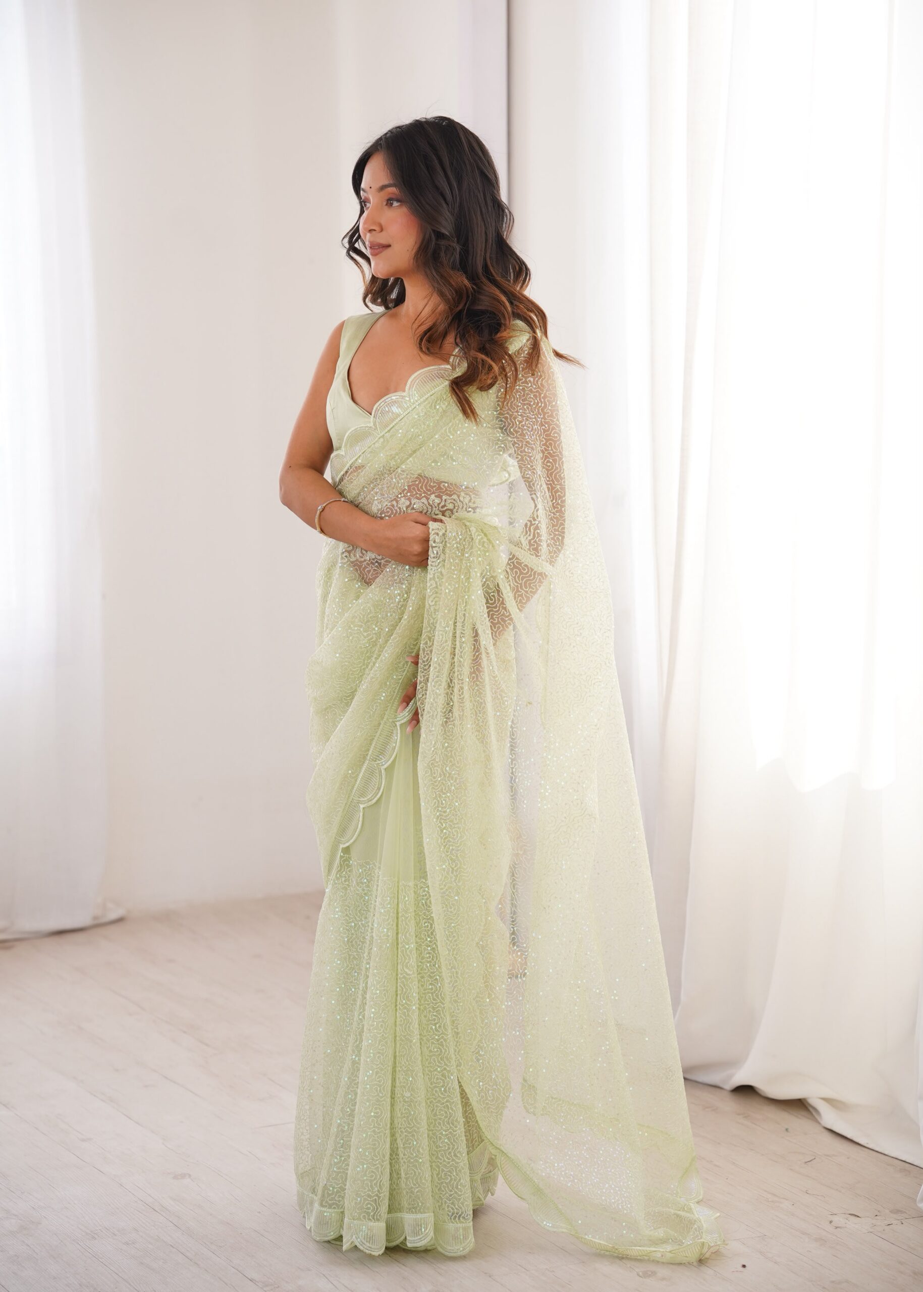 SP 90 Pista Soft Net Saree with Sequins Work & Embroidery Work. Available at ₹2299 only. Delivery 4-6 Working Days. Shop now. | Sarees, Bollywood Sarees, Creative Sarees, Designer Sarees, Embroidered Sarees, Ethnic Saree, Modern Digital sarees, Party Wear Sarees
