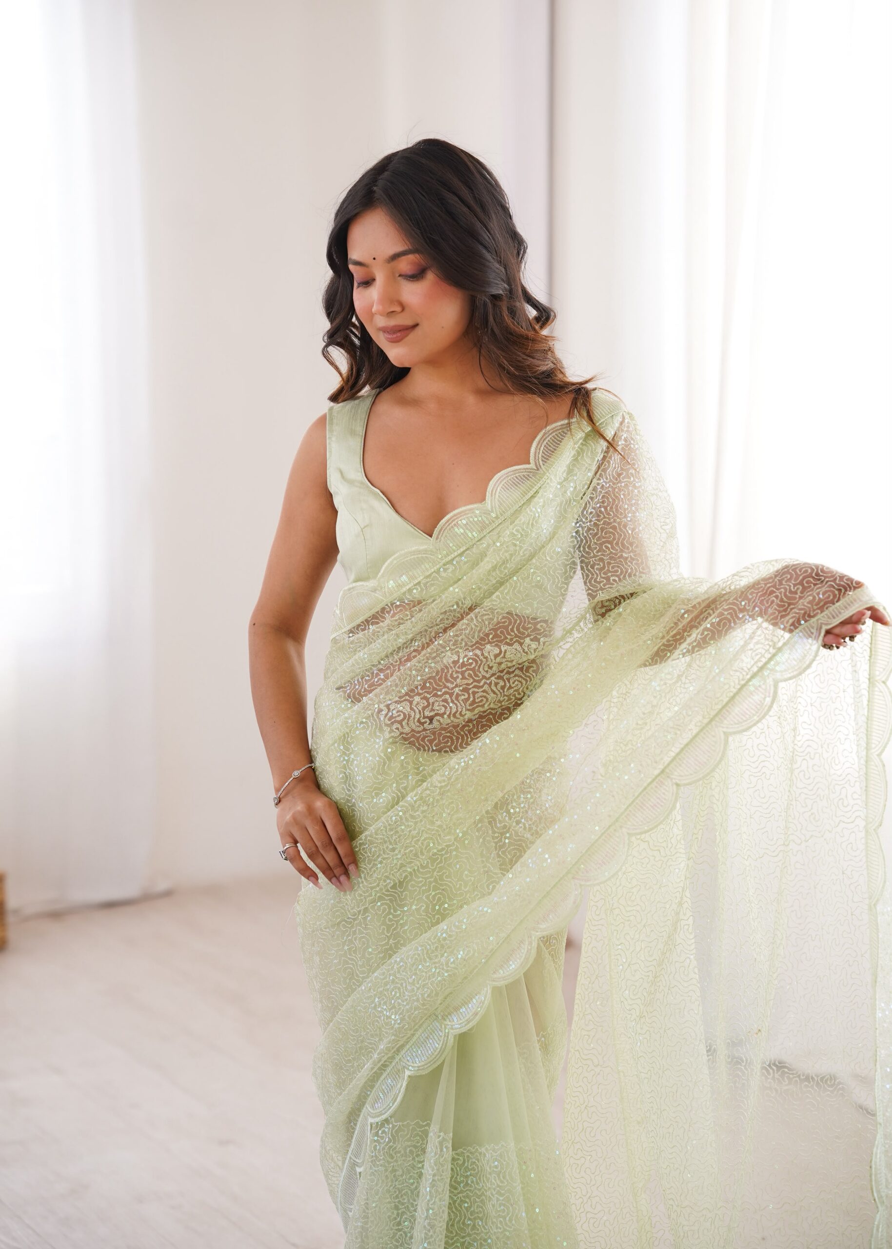 SP 90 Pista Soft Net Saree with Sequins Work & Embroidery Work. Available at ₹2299 only. Delivery 4-6 Working Days. Shop now. | Sarees, Bollywood Sarees, Creative Sarees, Designer Sarees, Embroidered Sarees, Ethnic Saree, Modern Digital sarees, Party Wear Sarees