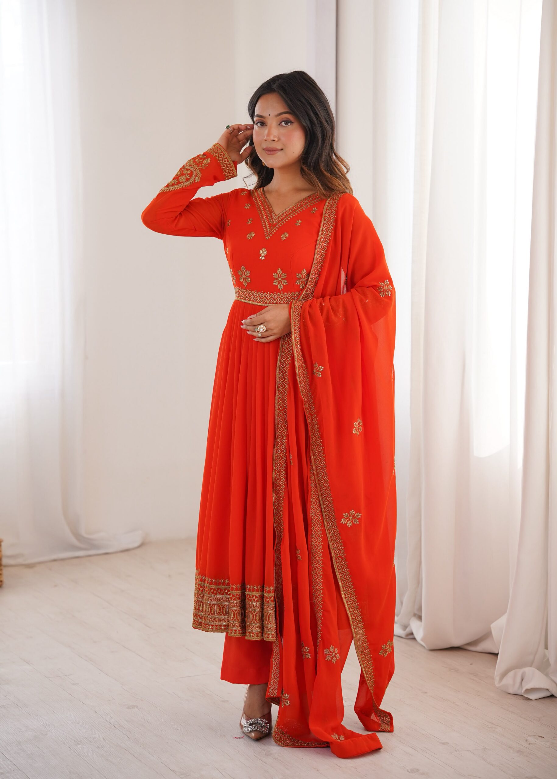 SP 104 Red| Faux Georgette Salwar Suit with Lace Work & Digital Print. Introductory Price ₹2799. Delivery 4-6 Working Days. Shop now. | Anarkali Suits, Bollywood Anarkali, Creative-Anarkali, Designer Anarkali, Embroidered Anarkali, Party Wear Anarkali