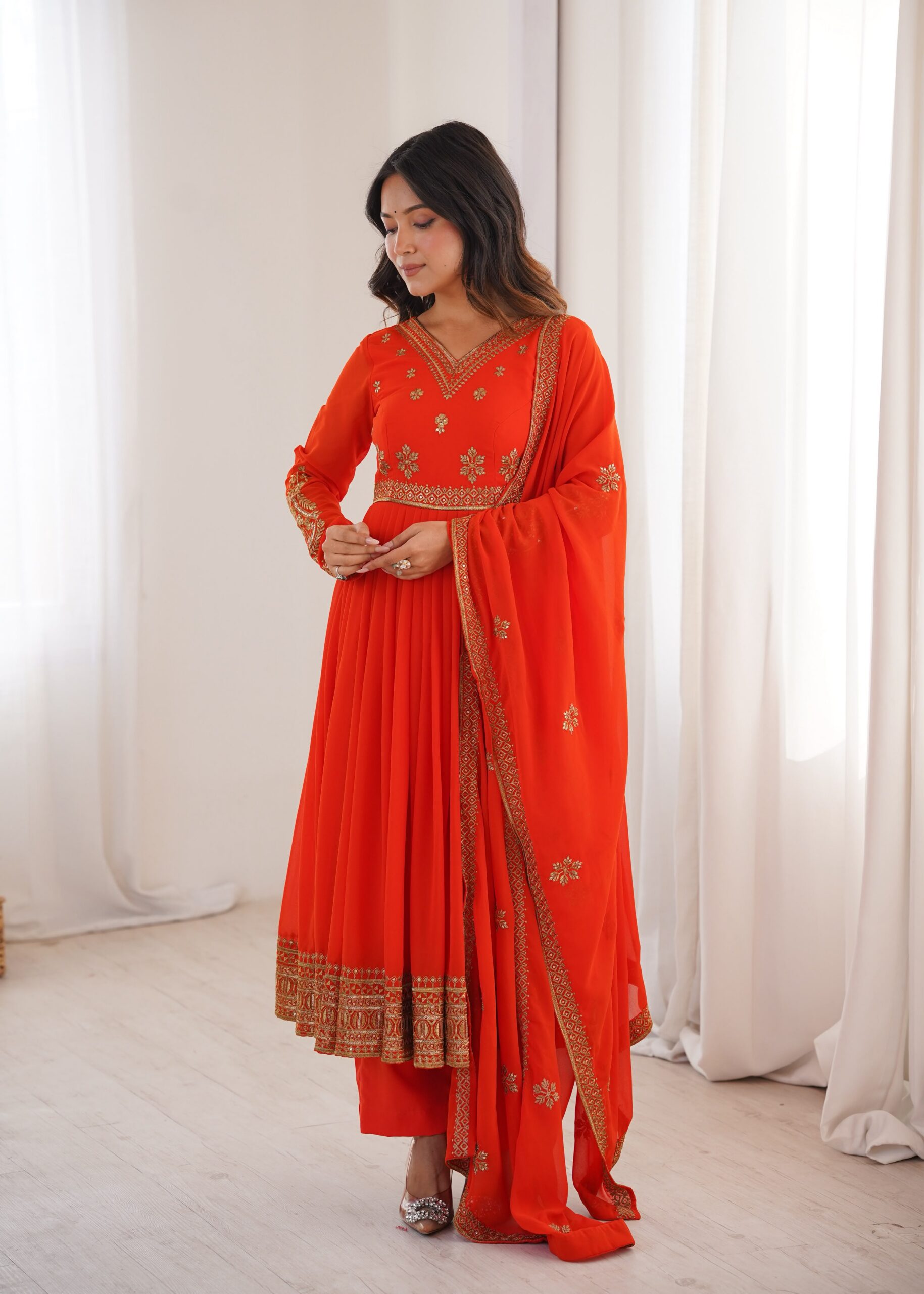 SP 104 Red| Faux Georgette Salwar Suit with Lace Work & Digital Print. Introductory Price ₹2799. Delivery 4-6 Working Days. Shop now. | Anarkali Suits, Bollywood Anarkali, Creative-Anarkali, Designer Anarkali, Embroidered Anarkali, Party Wear Anarkali