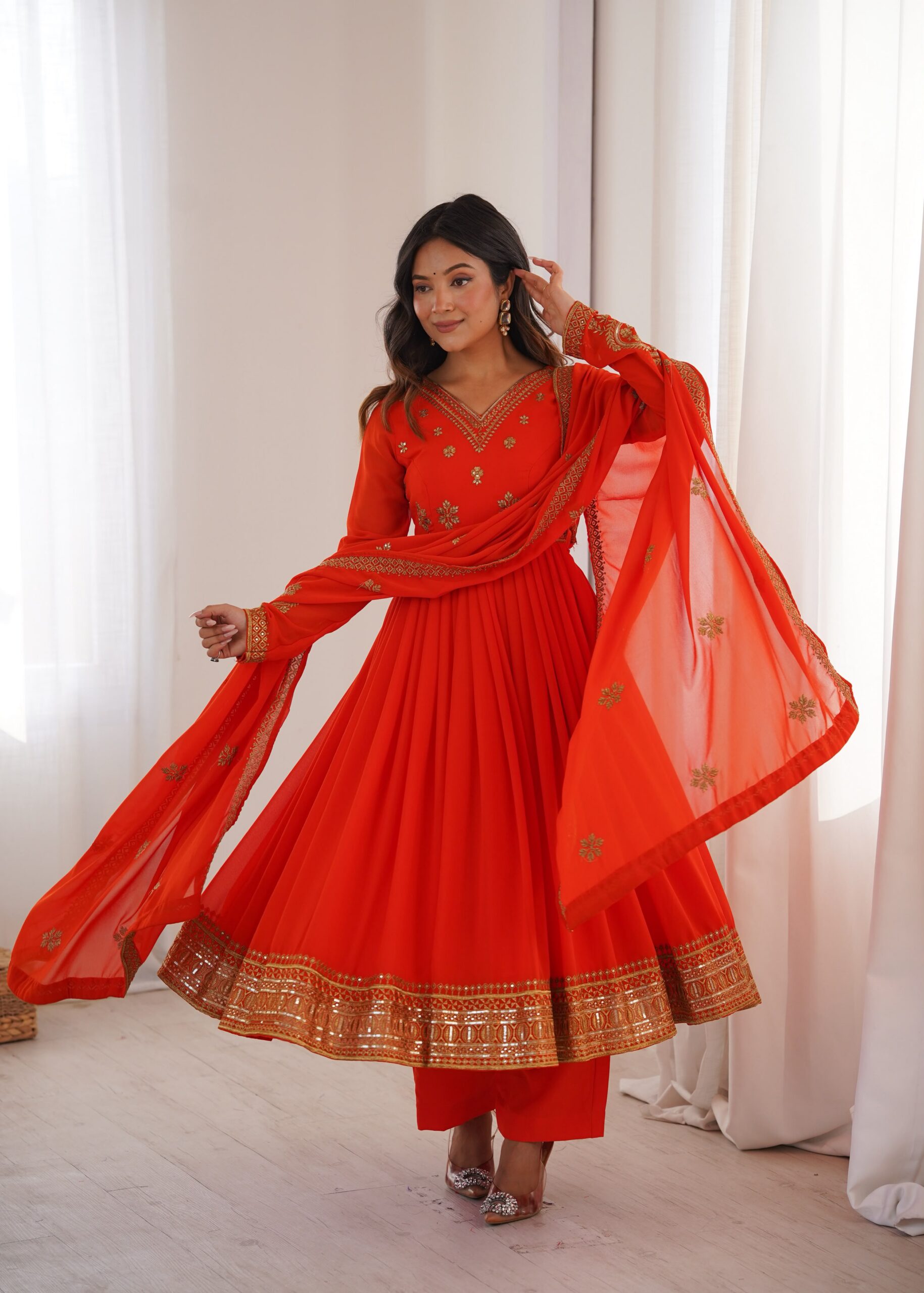 SP 104 Red| Faux Georgette Salwar Suit with Lace Work & Digital Print. Introductory Price ₹2799. Delivery 4-6 Working Days. Shop now. | Anarkali Suits, Bollywood Anarkali, Creative-Anarkali, Designer Anarkali, Embroidered Anarkali, Party Wear Anarkali