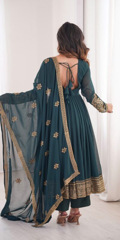 SP 104 Teal| Faux Georgette Salwar Suit with Lace Work & Digital Print. Introductory Price ₹2799. Delivery 4-6 Working Days. Shop now. | Anarkali Suits, Bollywood Anarkali, Creative-Anarkali, Designer Anarkali, Embroidered Anarkali, Party Wear Anarkali