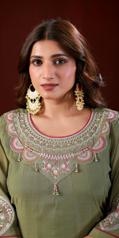 DIVA 196 Mehendi Super Embroidery Work & Thread Embroidery Salwar Suit in Mul Slub. Delivery 4-6 Working Days. Online Shop now. | Jump Suits, Salwar suit, Casual Suits, Creative suits, Designer Suits, Palazzo Suits, Party Wear Suits, Patiala Suits, Straight Suits