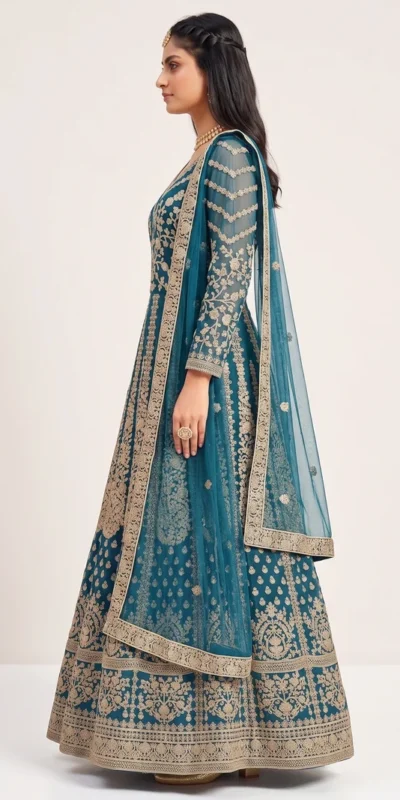 FC 2701 Teal Sequins Work & Embroidery Work Salwar Suitin Peach Butterfly Net. Grab it for ₹3149. Delivery 4-6 Working Days. Shop now. | Jump Suits, Salwar suit, Casual Suits, Creative suits, Designer Suits, Palazzo Suits, Party Wear Suits, Patiala Suits, Straight Suits
