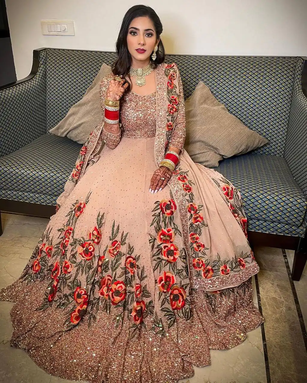 NSR 1251 Orange Gown : Georgette Bottom : Micro Cotton Work : Embroidery Sequences Work With Diamond Wedding, Party, Festive,@1699/- Only | Gowns, Bollywood Gowns, Creative Gowns, Designer Gowns, Embroidered Gowns, Party Wear Gowns, Party Wear Suits