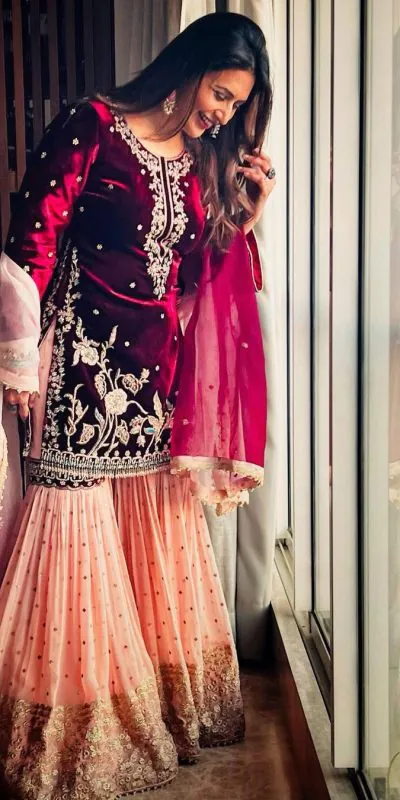 beautiful-designer-maroon-color-heavy-velvet-sharara-suit