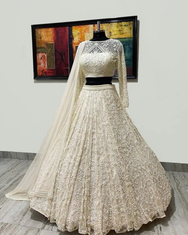 Beautiful White Color Georgette with embroidery Lehenga Choli (2)