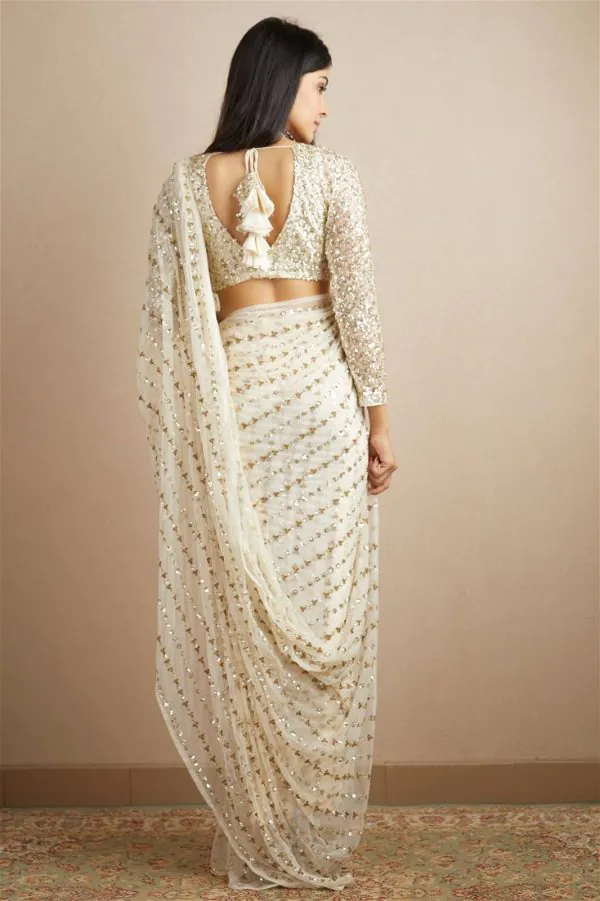 Gorgeous White Color Georgette Embroidery Sequence Work Saree