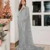 Grey Georgette Multi Sequin Embroidered Saree