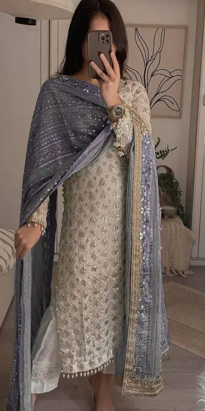Pretty White Color Sequence Work Salwar Suit With Violet Dupatta