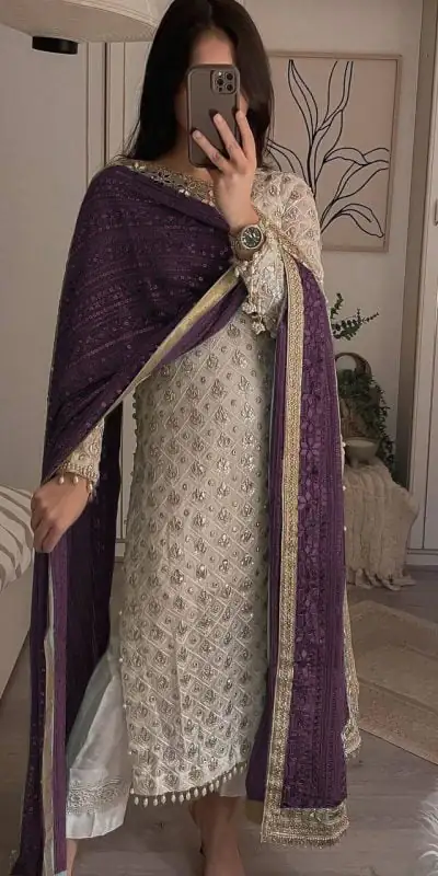 Pretty White Color Sequence Work Salwar Suit With Wine Dupatta