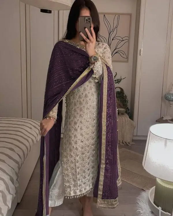Pretty White Color Sequence Work Salwar Suit With Wine Dupatta