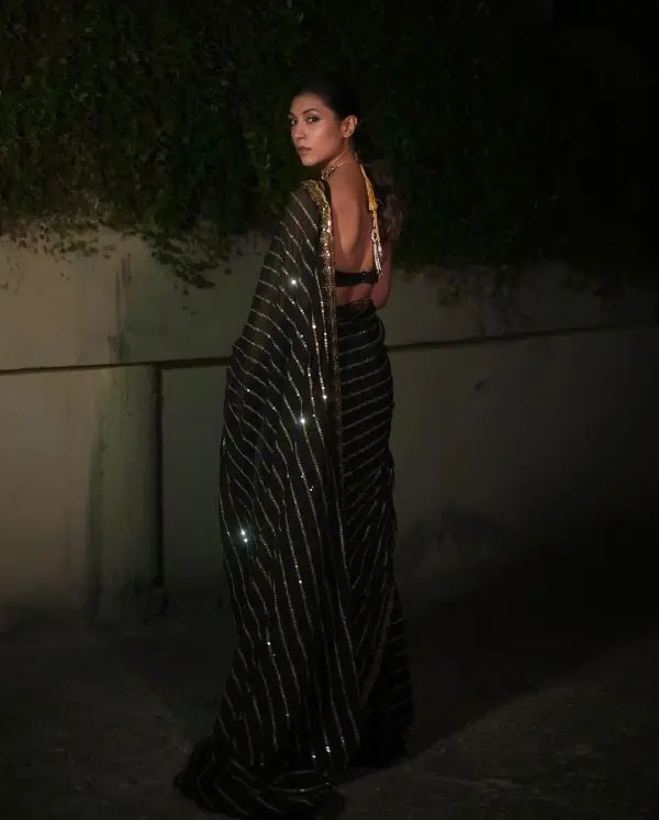 Black Georgette Heavy Sequin Embroidered Saree - Image 2