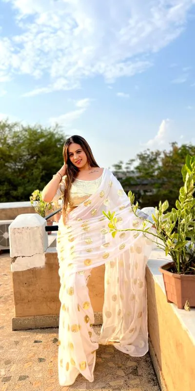 JR 589 White Color Georgette Embroidery Sequence work with folo piping Saree Casual, Wedding, Festive, Events . Expected Delivery 4-6 Working Days @1599/- | Sarees, Bollywood Sarees, Creative Sarees, Designer Sarees, Embroidered Sarees, Ethnic Saree, Modern Digital sarees, Party Wear Sarees