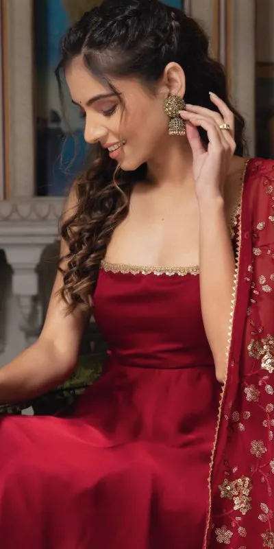 Gorgeous Red Heavy Faux Georgette With Fully Flair Salwar Suit