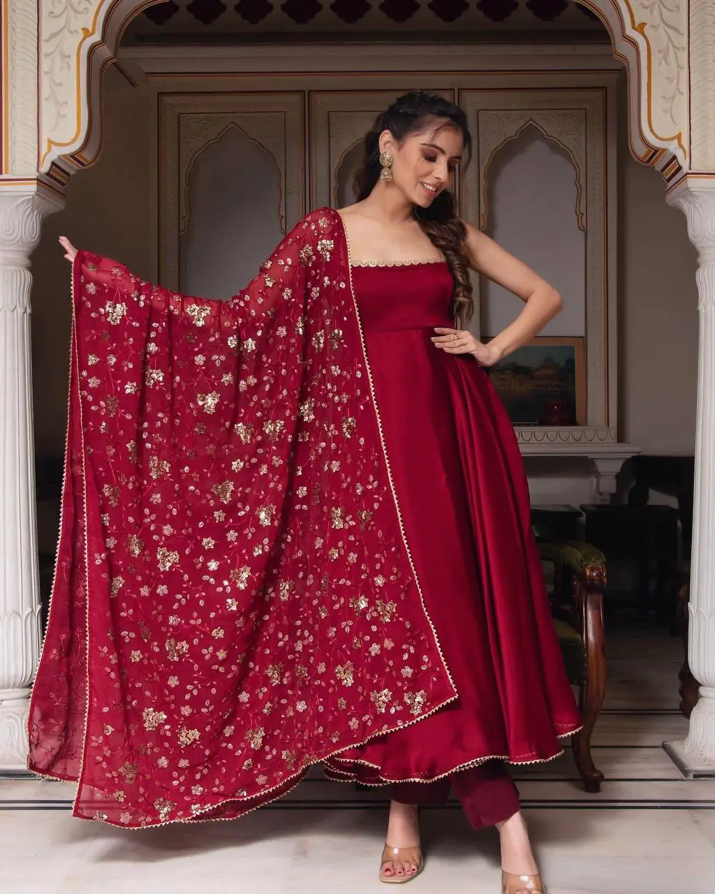 SRK 5128 Red Color Heavy Faux Georgette With Fully Flair Salwar Suit Wedding, Party, Festive, Events Expected Delivery 4-6 Working Days @ 1899/- | Jump Suits, Salwar suit, Casual Suits, Creative suits, Designer Suits, Palazzo Suits, Party Wear Suits, Patiala Suits, Straight Suits