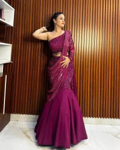 New Model Wine Color Georgette Thread Sequence Lehenga Saree