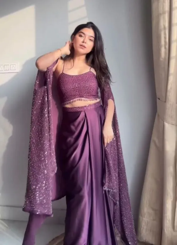 Purple Rangoli Silk Threads Embroidery Salwar Suit - Image 2