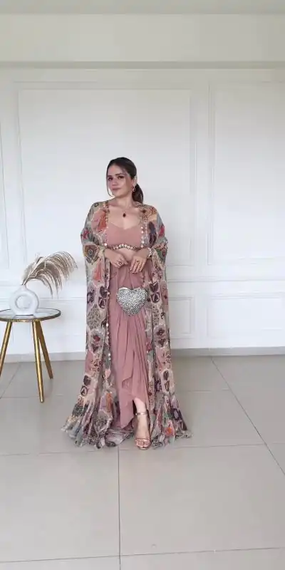 Aglow Peach Color Silk Digital Printed Fancy Lace Salwar Suit