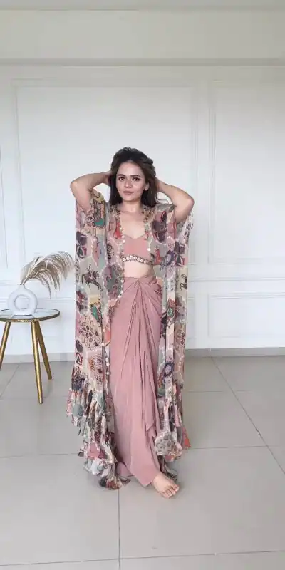 Aglow Peach Color Silk Digital Printed Fancy Lace Salwar Suit