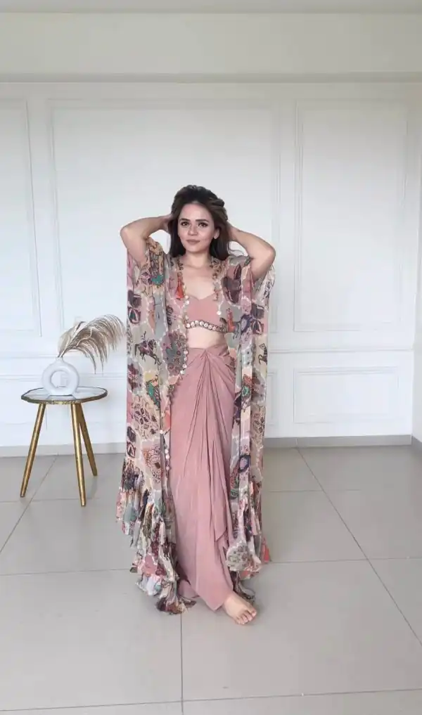 Aglow Peach Color Silk Digital Printed Fancy Lace Salwar Suit