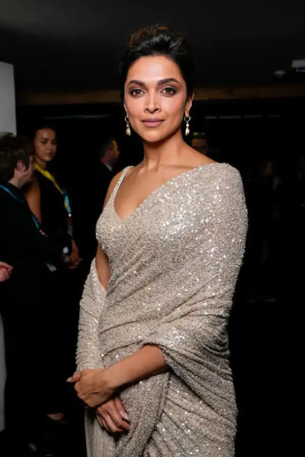 Deepika Padukone Golden Color Georgette Fancy Sequence Work Saree