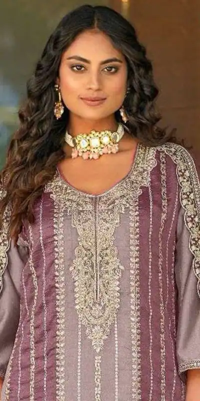 Grand Brown Color Vichitra Embroidery Codding Sequence Salwar Suit