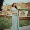 Light Blue Georgette Sirvoski Support Lace Saree
