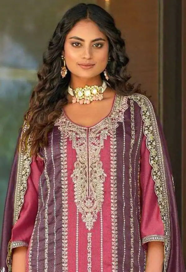 Grand Pink Color Vichitra Embroidery Codding Sequence Salwar Suit