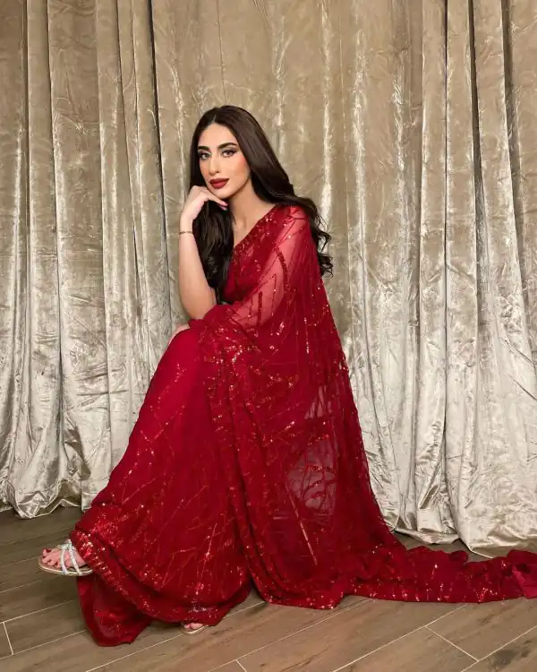 Majestic Red Color Georgette Embroidery Sequence Piping Saree