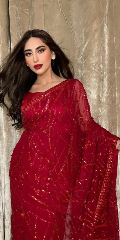 Majestic Red Color Georgette Embroidery Sequence Piping Saree