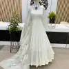 White Chinon Silk Embroidery Sequence Work Gown