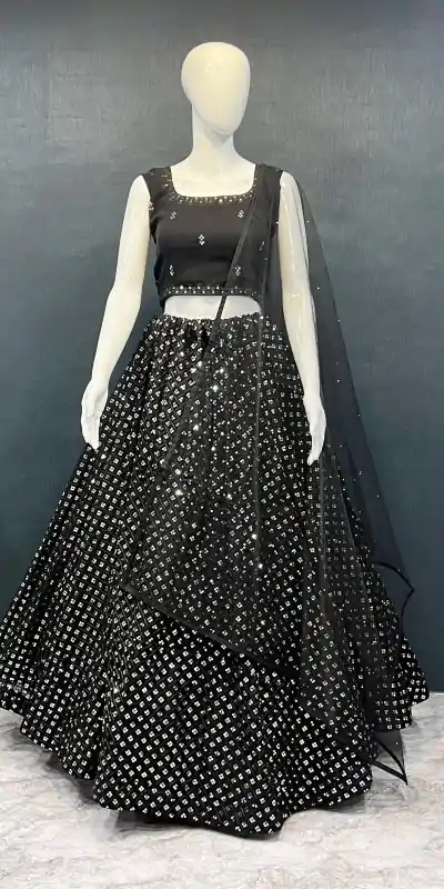 Grand Black Color Georgette Embroidery Lehenga Choli