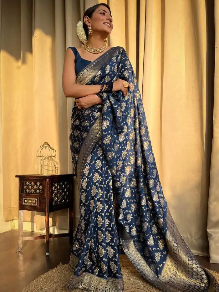 KP 5079 Blue Color Soft Lichi Silk Jacquard On All Over Saree Casual, Party Wear, Wedding, Events Etc. Expected Delivery 4-6 Working Days @1449/- | Sarees, Bollywood Sarees, Creative Sarees, Designer Sarees, Embroidered Sarees, Ethnic Saree, Modern Digital sarees, Party Wear Sarees