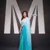 Artful Off Firozi Padding Georgette Double Run Sequins Work Saree