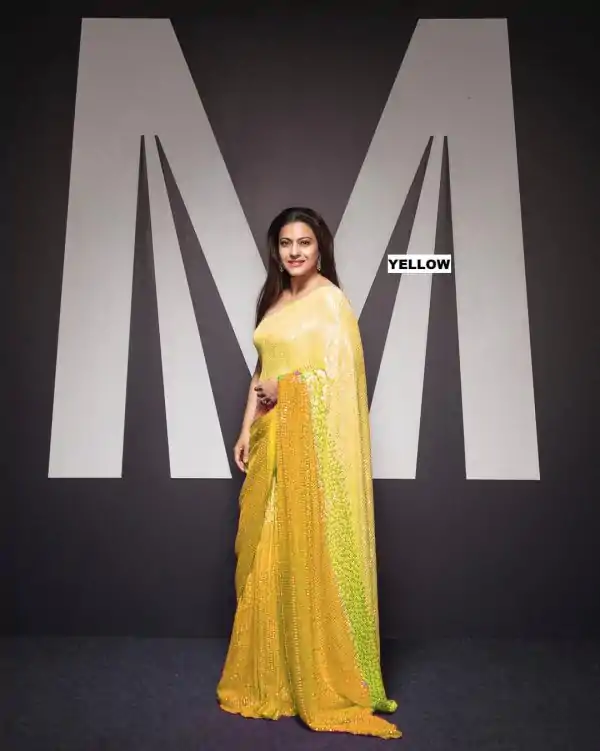Artful Off Yellow Padding Georgette Double Run Sequins Work Saree