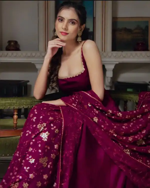 Gorgeous Purple Heavy Faux Georgette With Fully Flair Salwar Suit