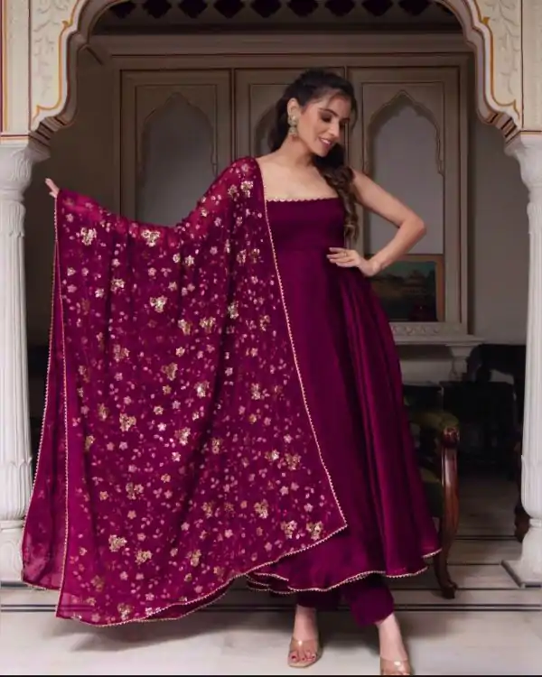 Gorgeous Purple Heavy Faux Georgette With Fully Flair Salwar Suit