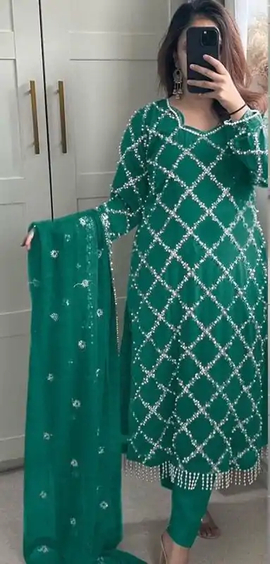 Grand Green Color Georgette Embroidered Hand Work Salwar Suit