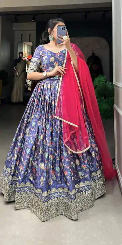 Grand Lavender Color Chinon Digital Printed Embroidery Lehenga Choli