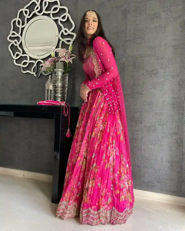 Grand Pink Color Georgette Silk Amazing Printed Lehenga Choli