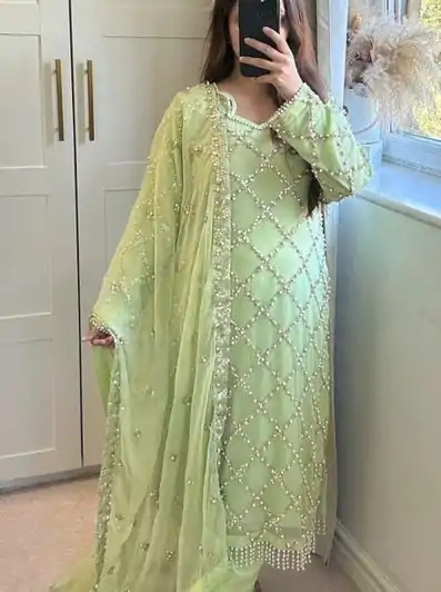 Grand Pista Color Georgette Embroidered Hand Work Salwar Suit
