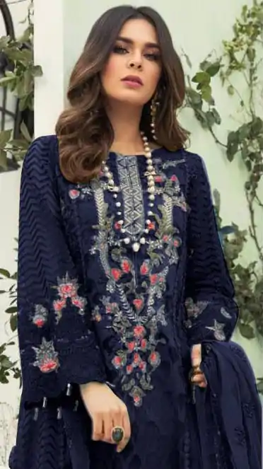 Majestic Blue Color Georgette Embroidery Work Salwar Suit