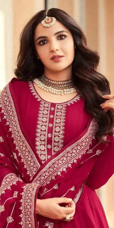 Majestic Red Color Georgette Embroidery Salwar Suit