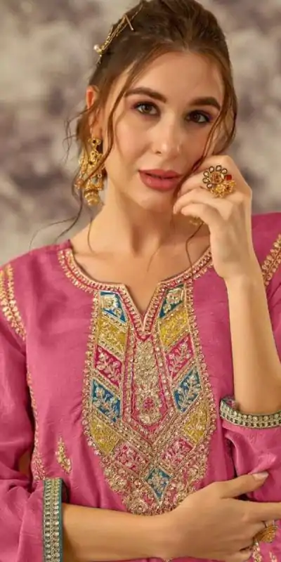 Pretty Pink Vichitra Embroidery Codding Sequence Salwar Suit