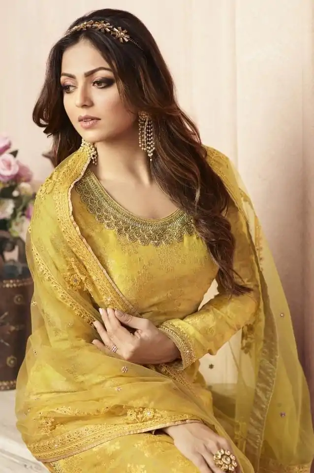 FC L.t 5405 Yellow Color Jacquard Silk Georgette Diamond Sharara Suit Wedding, Party, Festive Expected Delivery 4-6 Working Days  @2999/- | Jump Suits, Salwar suit, Casual Suits, Creative suits, Designer Suits, Palazzo Suits, Party Wear Suits, Patiala Suits, Straight Suits