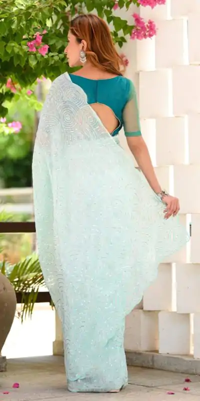 JR 622 Light Blue Color Georgette Sequence Work Casual, Party Wear, Wedding, Events Etc. Expected Delivery 4-6 Working Days @1849/- | Sarees, Bollywood Sarees, Creative Sarees, Designer Sarees, Embroidered Sarees, Ethnic Saree, Modern Digital sarees, Party Wear Sarees