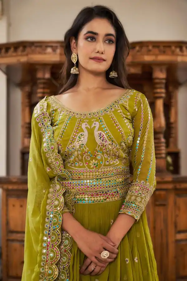 Aglow Pista Color Georgette Multi Sequence Work Lehenga Choli